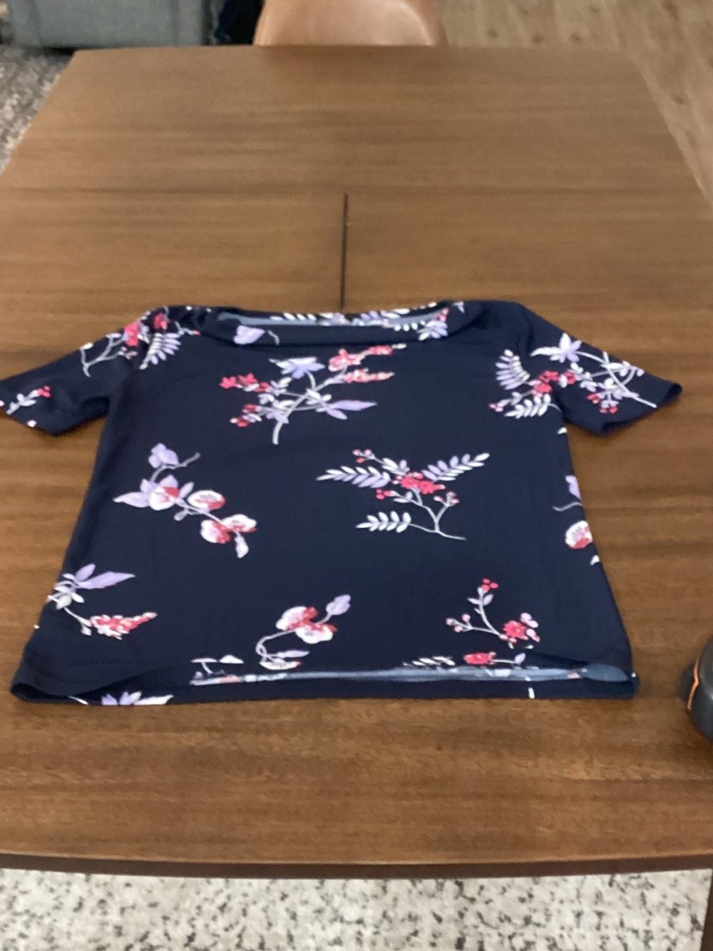 Ann Taylor Floral Cowl Neck Top Navy Small Petite Like New